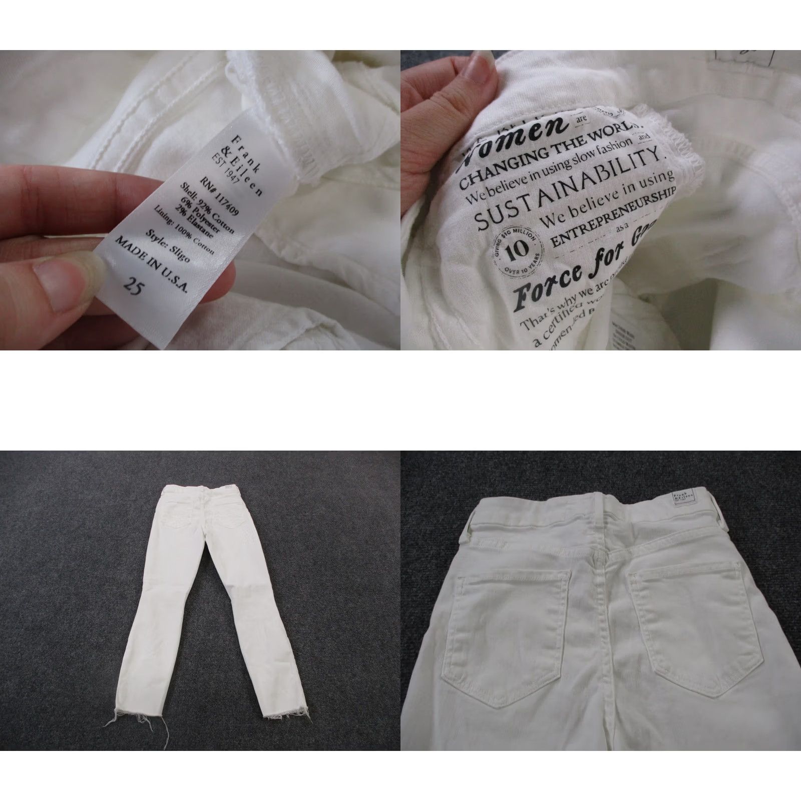 Frank & Eileen Frank Eileen Jeans Women 25 White Denim Skinny Sligo Preppy USA Made Stretch Size 42" / US 20 - 8 Thumbnail