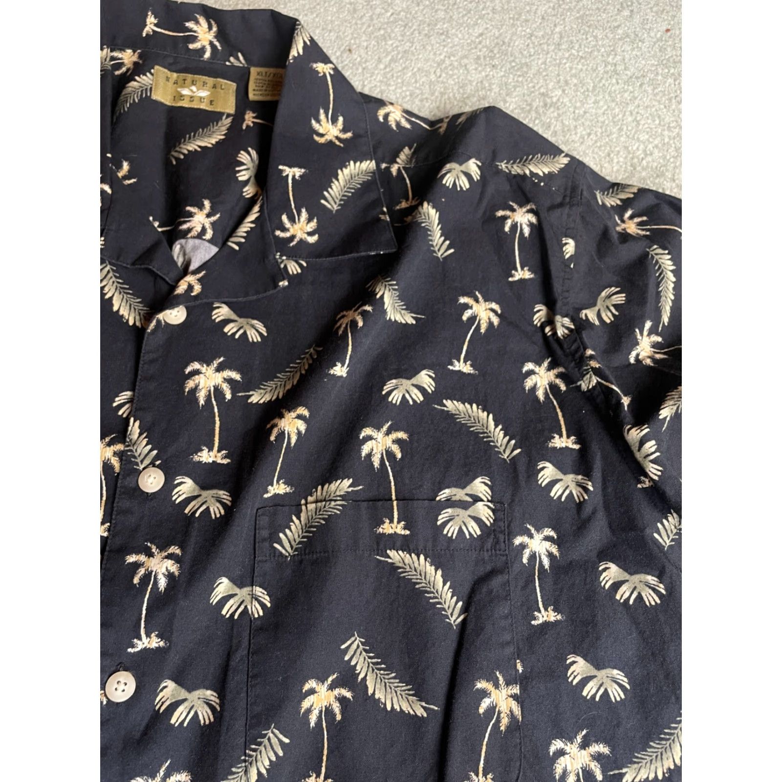 Vintage Natural Issue Shirt Men's XL Tall Black Palm Tree Pattern Button Up Pocket Cotton Nature Mens Size US XL / EU 56 / 4 - 4 Thumbnail