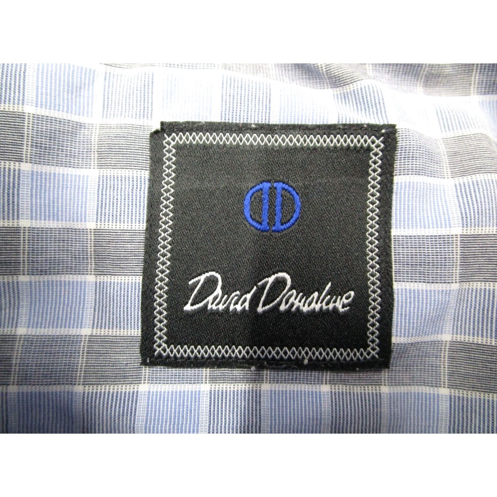 David Donahue David Donahue Mens 16 34 Blue Check Long Sleeve Dress Shirt Size 34R - 3 Thumbnail