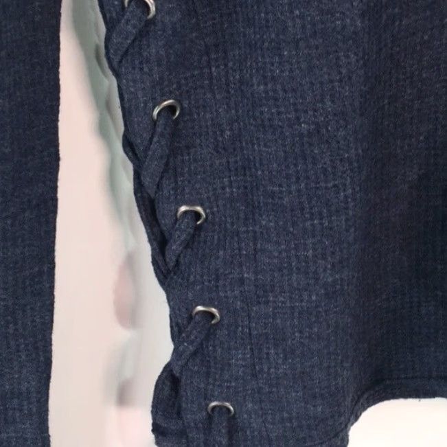 Vintage Chelsea Sky Womens Top Crew Neck Navy Blue Lace Up Long Sleeve Small Size S / US 4 / IT 40 - 6 Thumbnail