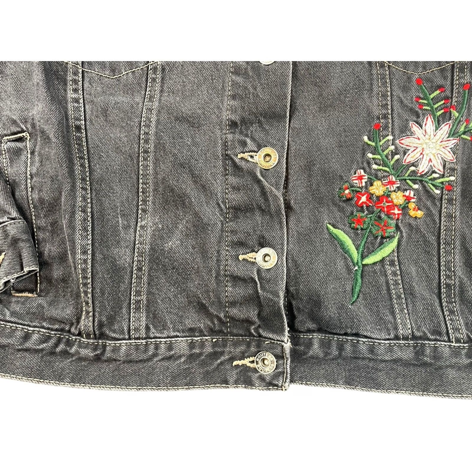 Route 66 VINTAGE Route 66 Denim Jacket Black Women’s Large Embroidered Floral 90s Grunge Jacket Mens Womens Girls Size L / US 10 / IT 46 - 6 Thumbnail