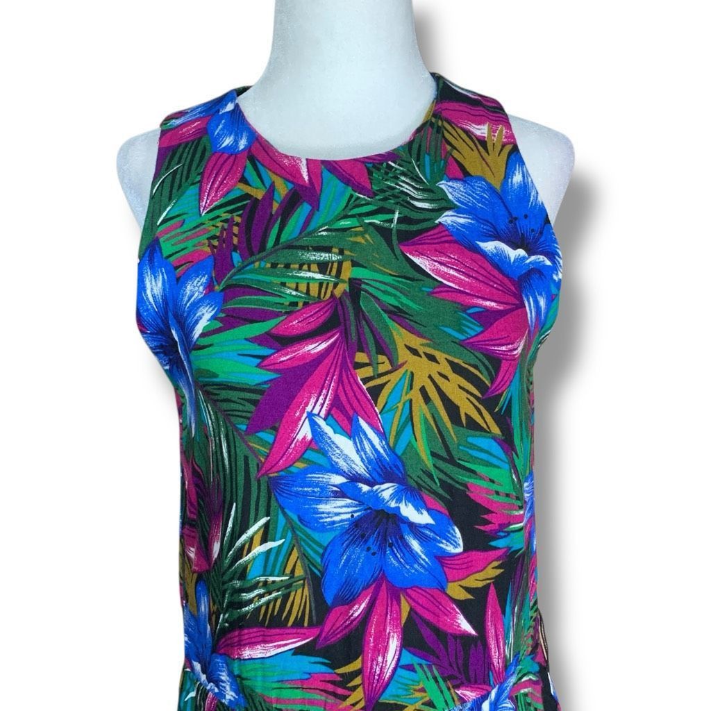 Vintage Vintage 90s Maxi Dress Tropical Print Black Magenta Pink Blue Floral Sleeveless Size M / US 6-8 / IT 42-44 - 2 Thumbnail