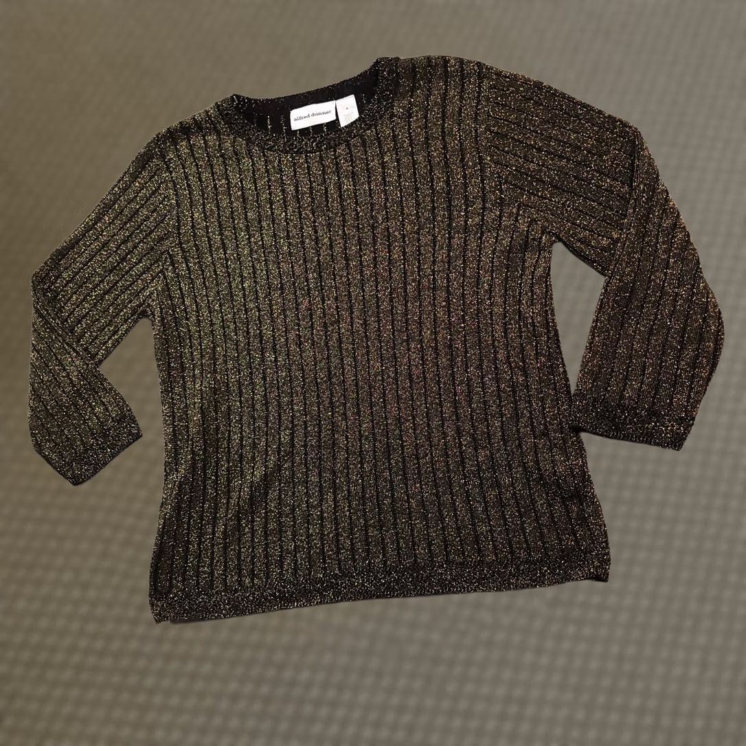 Vintage VINTAGE Alfred Dunner Shirt Women S Gold Black L/S Sweater Shimmer USA Ribbed 90s Mens Women Girls? Size S / US 4 / IT 40 - 1 Thumbnail
