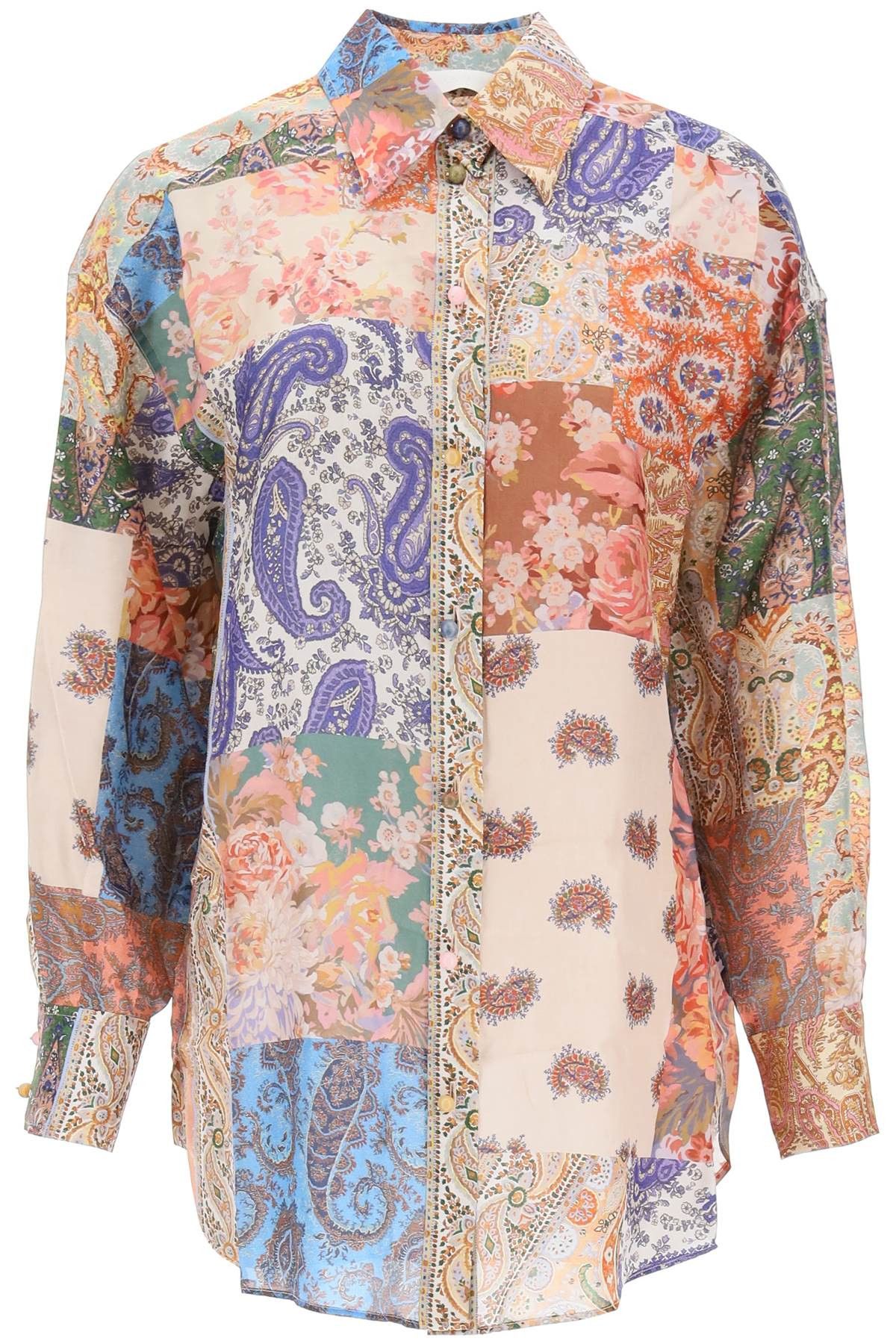 image of Zimmermann Devi Manstyle Silk Shirt in Patch Paisley, Women's (Size Medium)