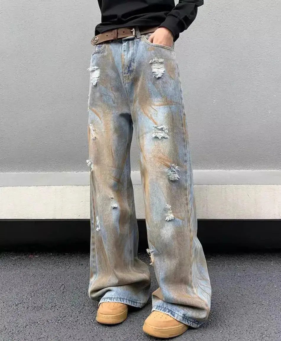 Japanese Brand Retro loose drape distressed jeans Size US 32 / EU 48 - 6 Thumbnail