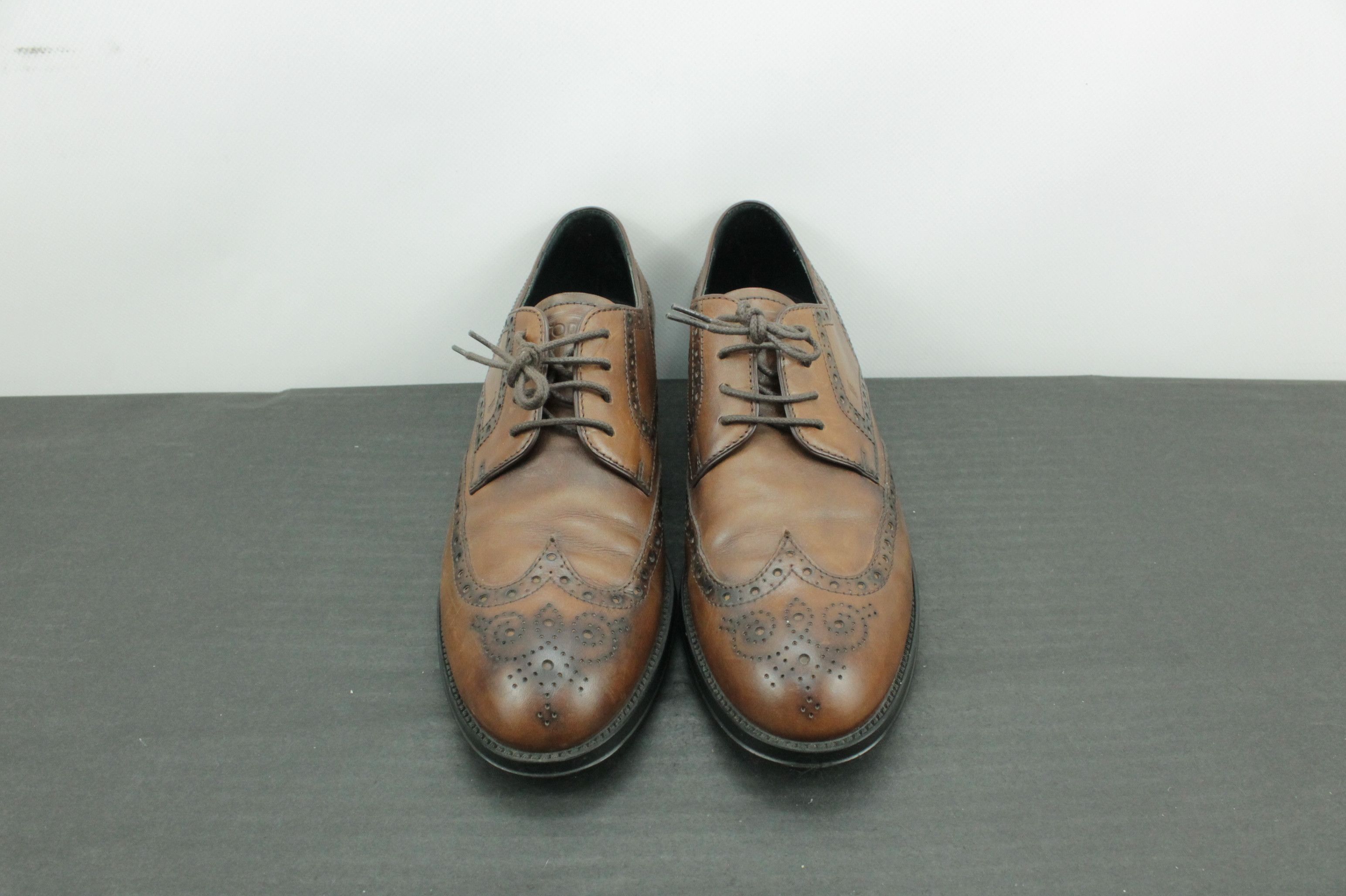 Bally TOD'S Wingtip Derby Brown Leather Heel Brogue Shoes Women's Size US 9 / IT 39 - 2 Thumbnail