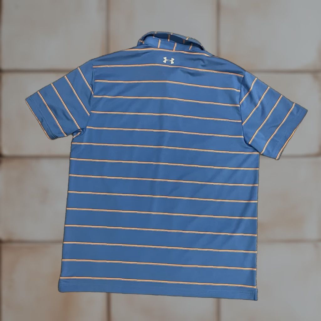 Under Armour Under Armour Polo Shirt Men XL Blue Orange Striped HeatGear Fitness Golf Tennis Travel Casual Relaxed Shirt Womens? No, Men. Size US XL / EU 56 / 4 - 1 Thumbnail