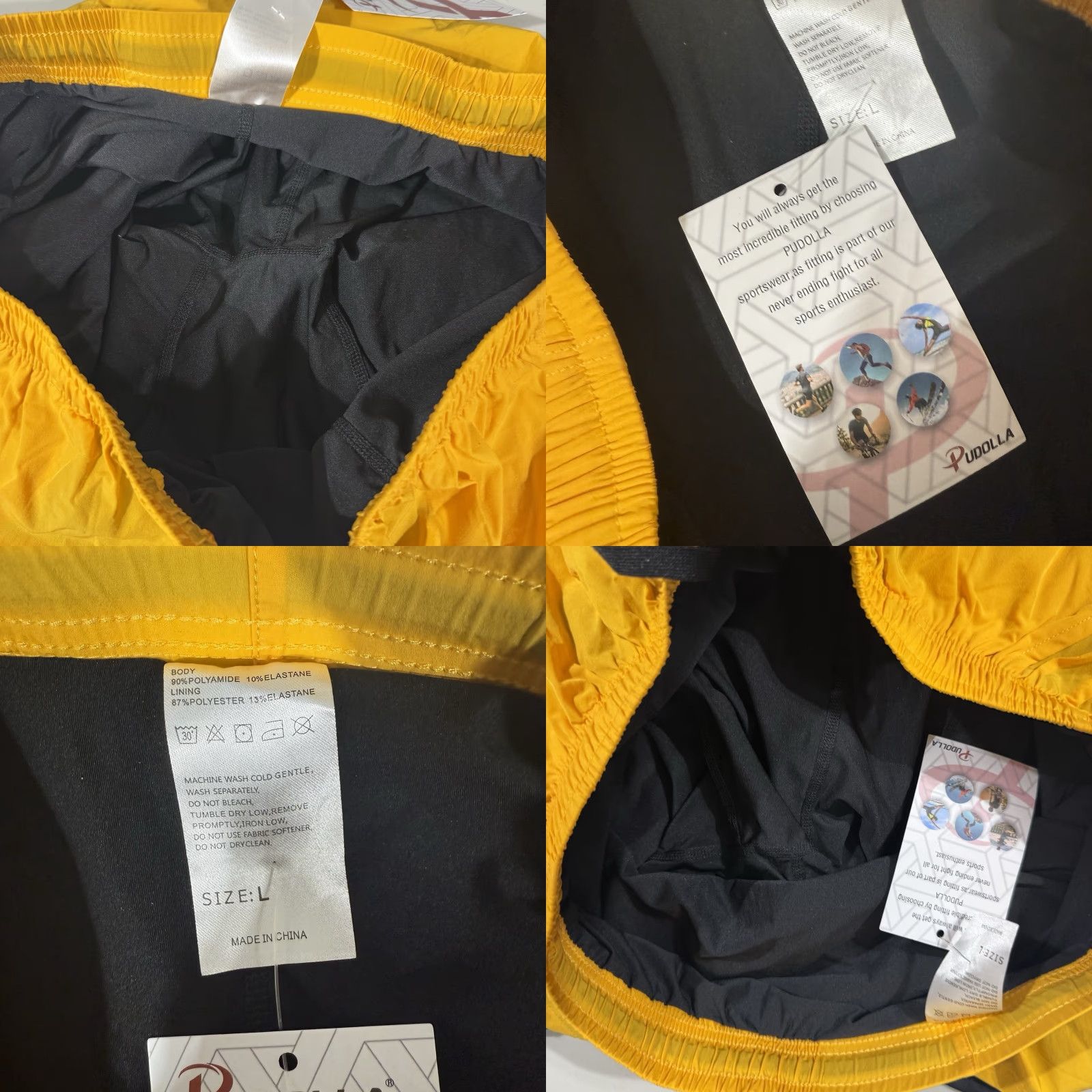 Vintage Pudolla Mens Sz L Running Training Shorts Gym Athletic Workout Shorts Zip Pocket Yellow Nylon Elastic Moisture Wicking Pockets Reflective Athletic Size US 33 - 8 Thumbnail