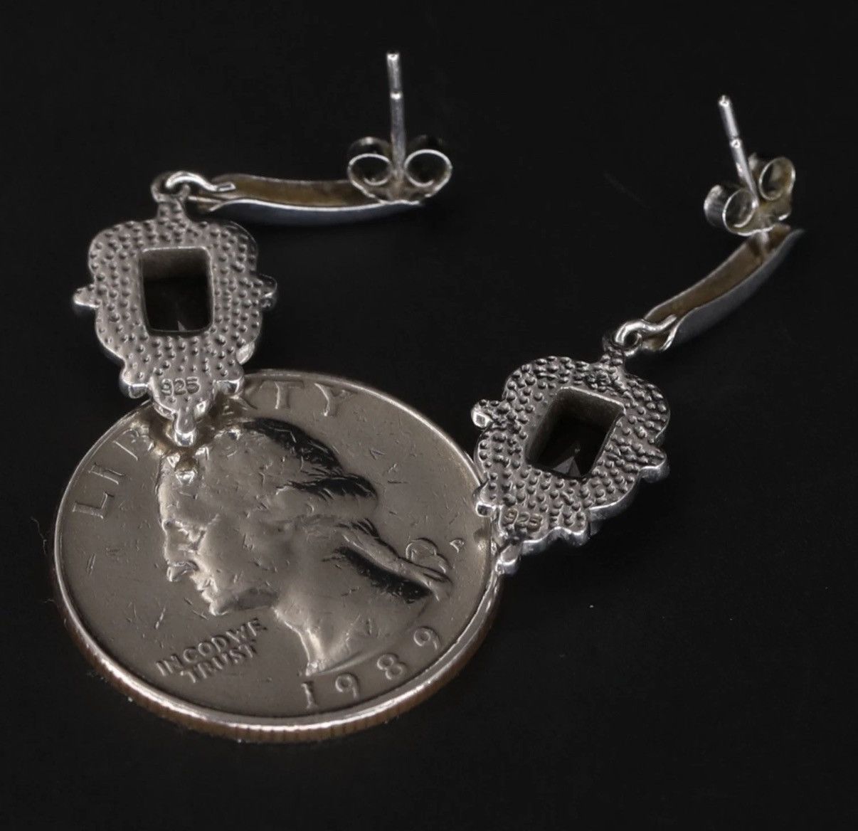 Sterling Silver .925 Sterling silver onyx victorian goth style earrings Size ONE SIZE - 4 Thumbnail