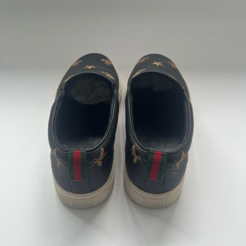Gucci Gucci Black Leather Slip-On Sneakers with Bee Embroidery Size US 5.5 / EU 38 - 4 Thumbnail