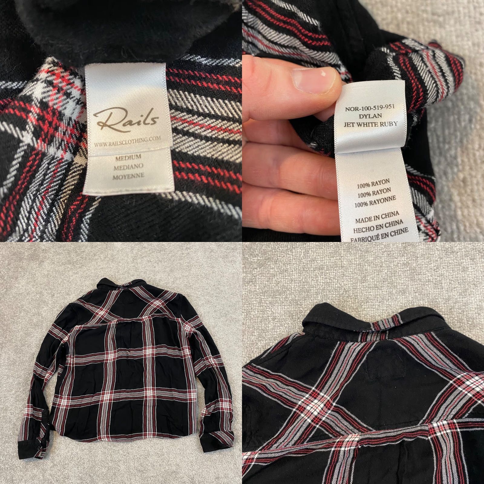 Rails VINTAGE Rails Dylan Top Womens Medium Plaid Rayon Shirt Long Sleeve Button Up Casual Workwear Black White Red Blue Size M / US 6-8 / IT 42-44 - 8 Thumbnail