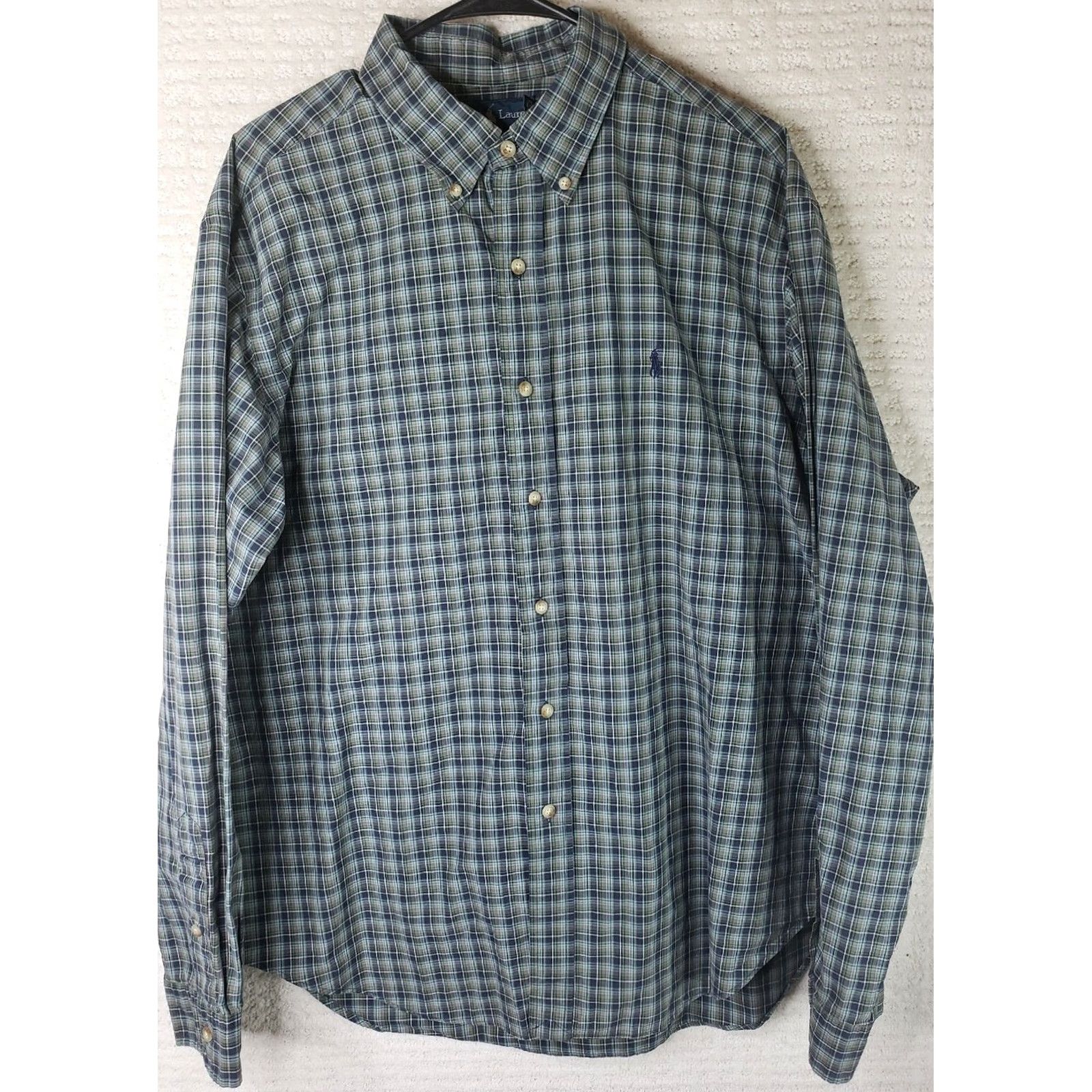 Ralph Lauren Ralph Lauren Shirt Button-Up Plaid Green Blue Cotton Pony Preppy Mens Large Regular Fit XL Size US XL / EU 56 / 4 - 2 Thumbnail