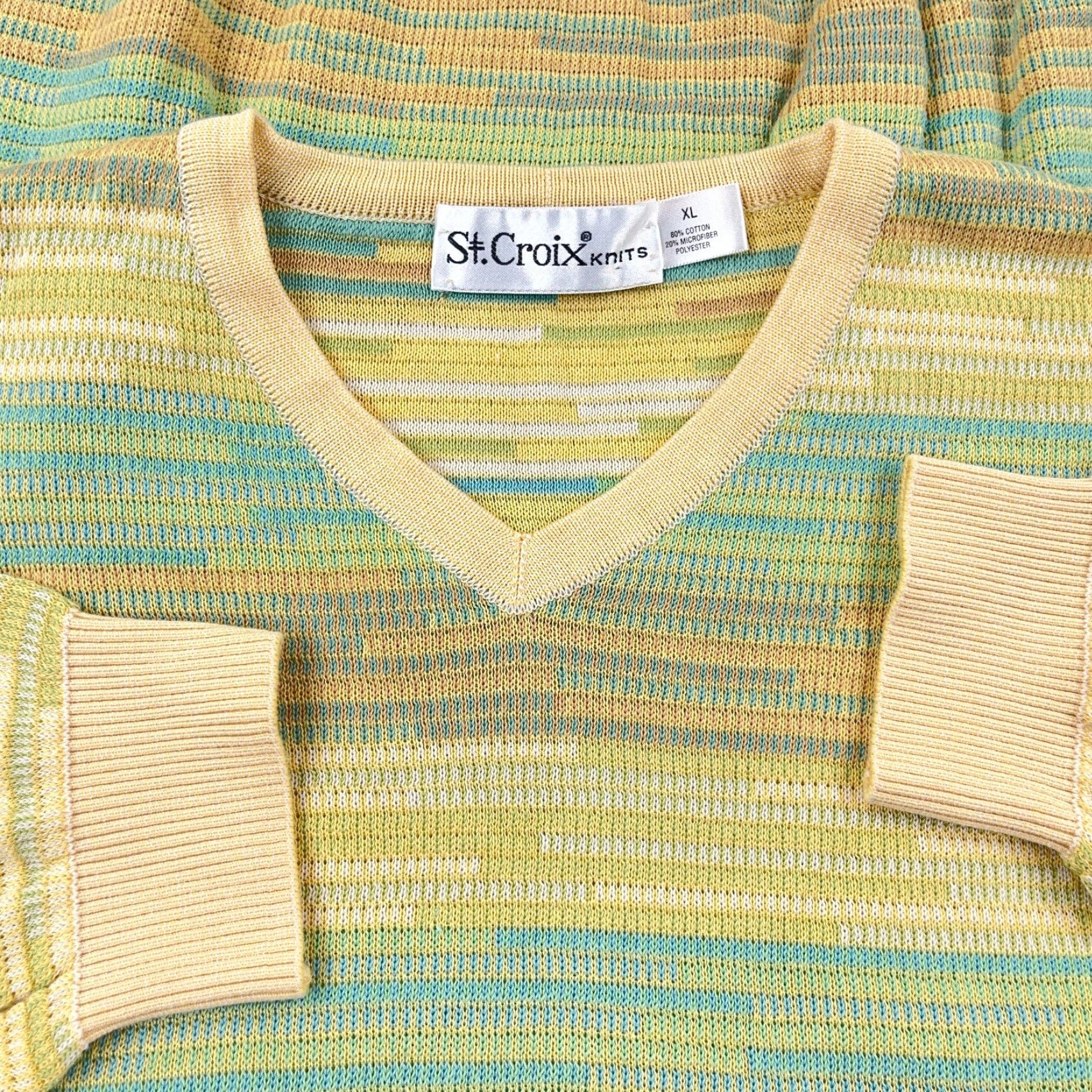 Vintage VINTAGE St. Croix Mens Sweater Pullover Adult XL Long Sleeve Striped Knit Yellow Casual Size US XL / EU 56 / 4 - 2 Thumbnail