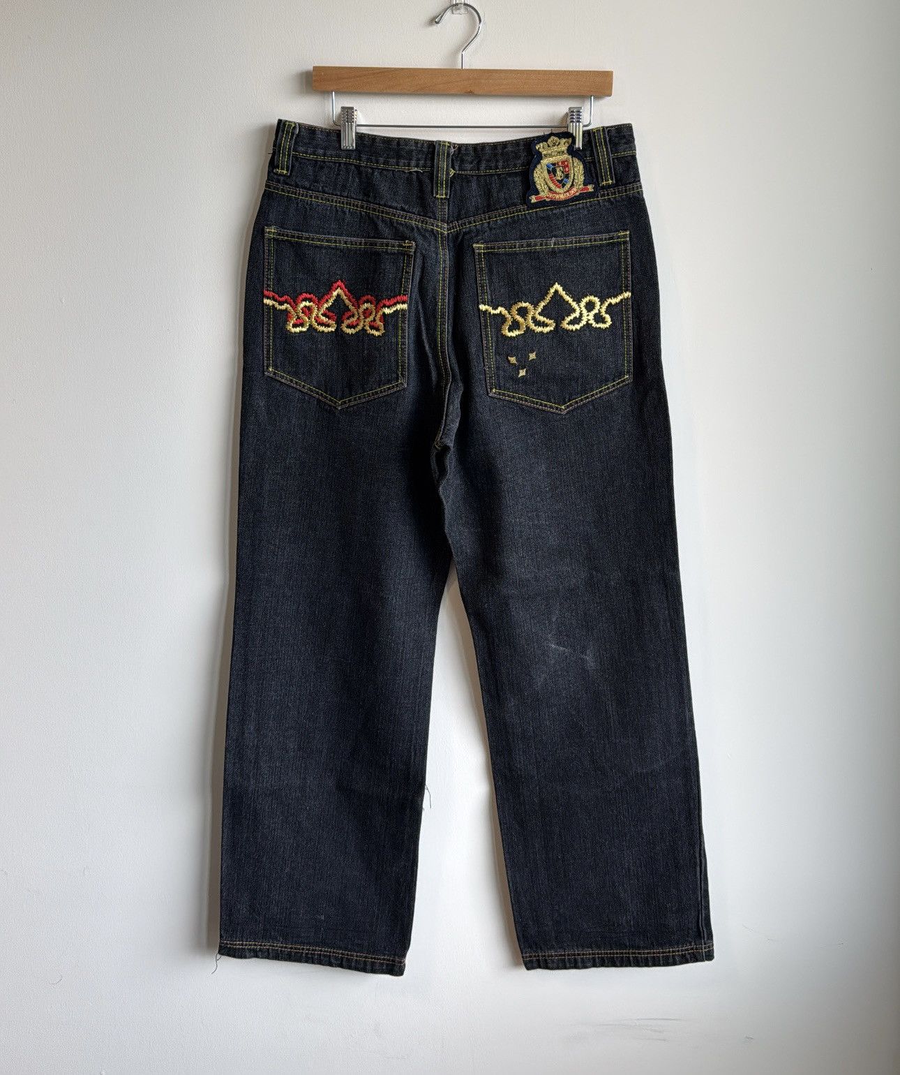 Designer × Vintage Crown Holder Y2K Embroidered Baggy Jeans Size US 34 / EU 50 - 3 Thumbnail