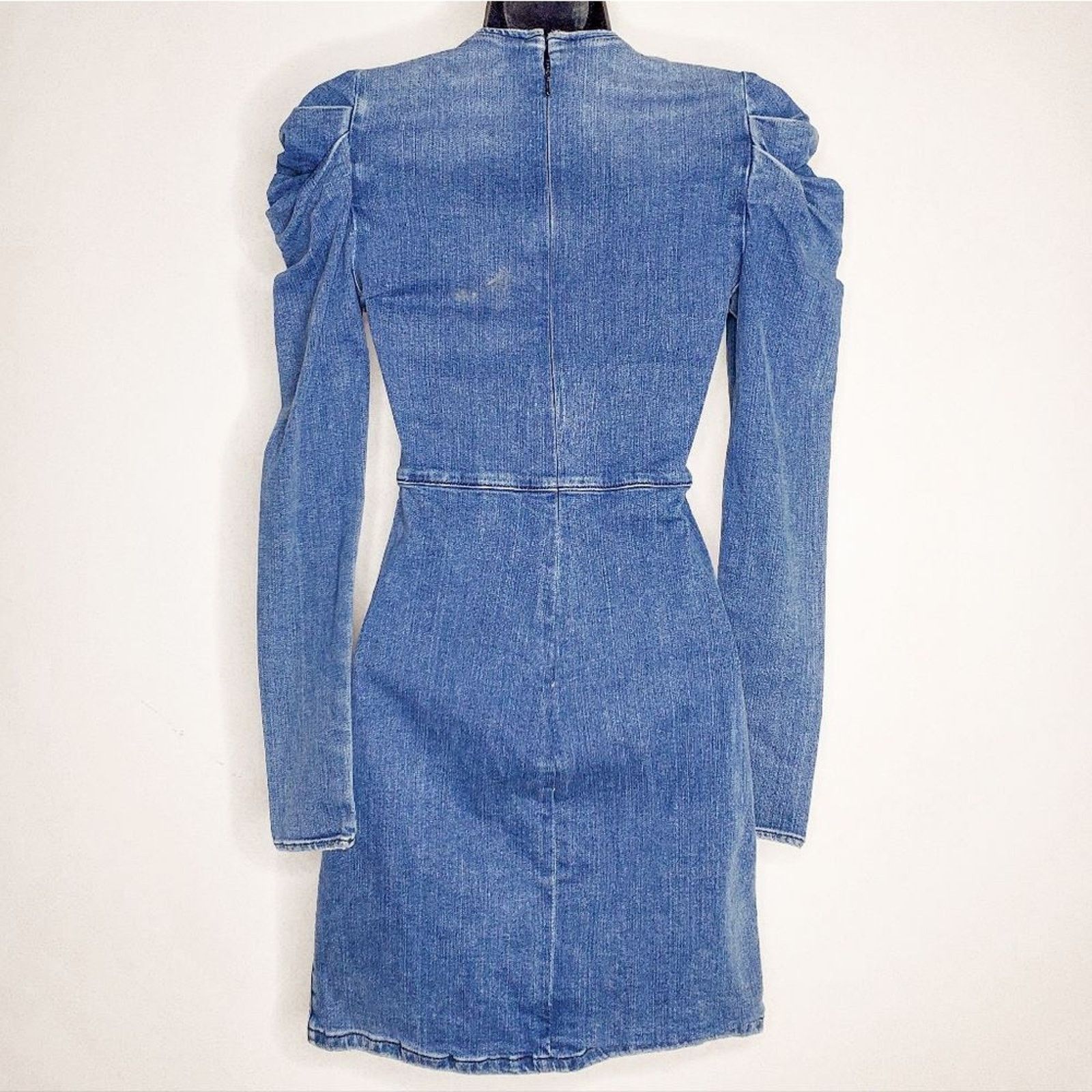 Jonathan Simkhai Jonathan Simkhai Denim Ruffle Long Puff Sleeve Dress Size 2 Size XS / US 0-2 / IT 36-38 - 4 Thumbnail