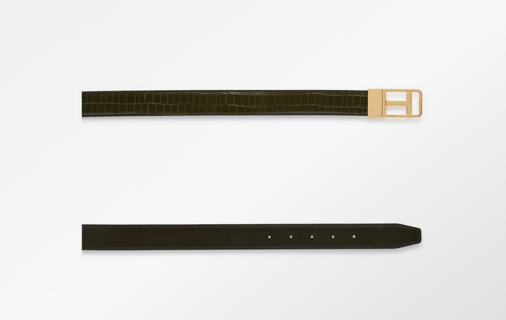 Tom Ford o1loc1c0724 TB270T Size: 95 / Leather Belt in Dark Olive Size 36 - 2 Thumbnail