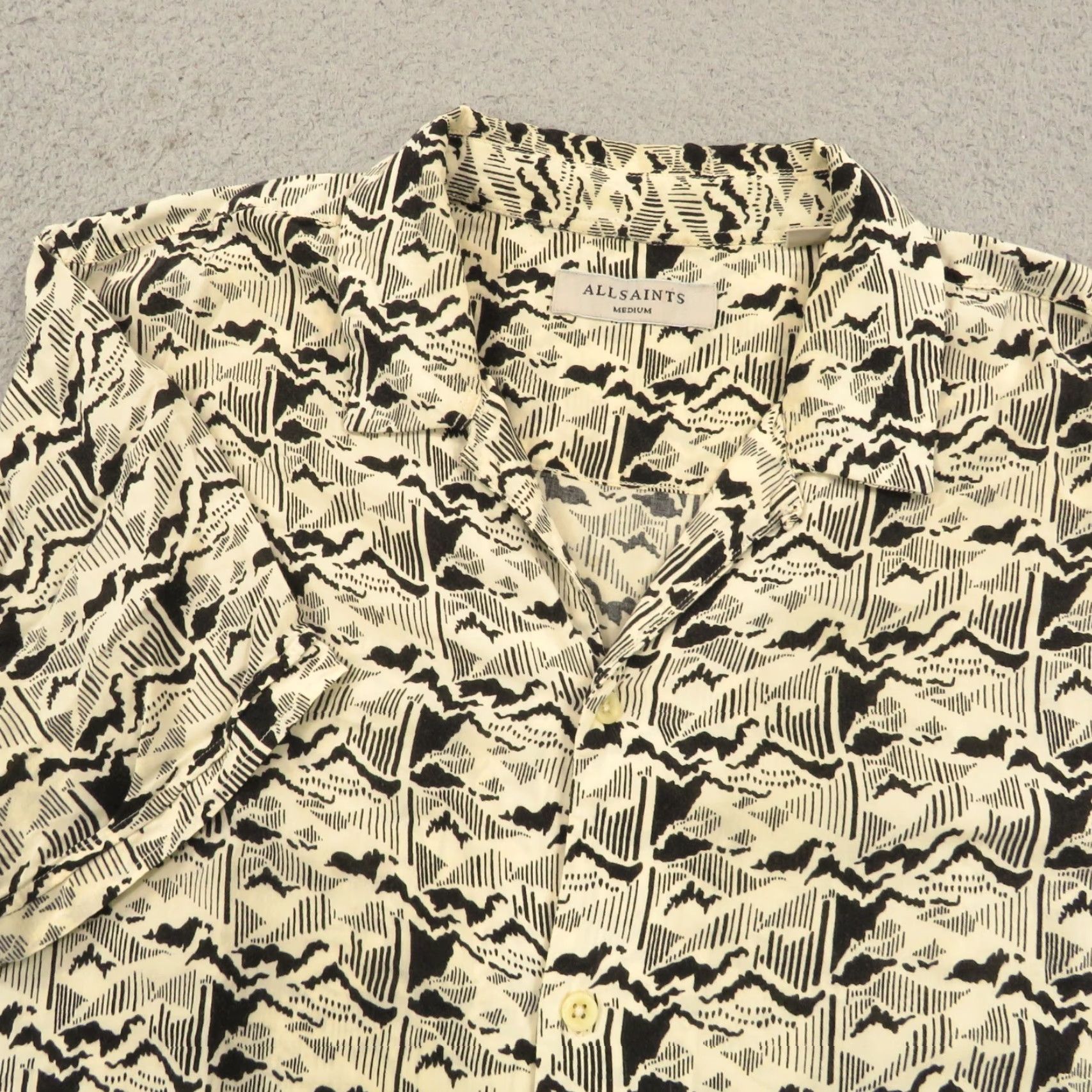 Allsaints All Saints Shirt Mens Medium Relaxed Viscose Loop Collar Camp Topographic Design Shirt Size US M / EU 48-50 / 2 - 5 Thumbnail
