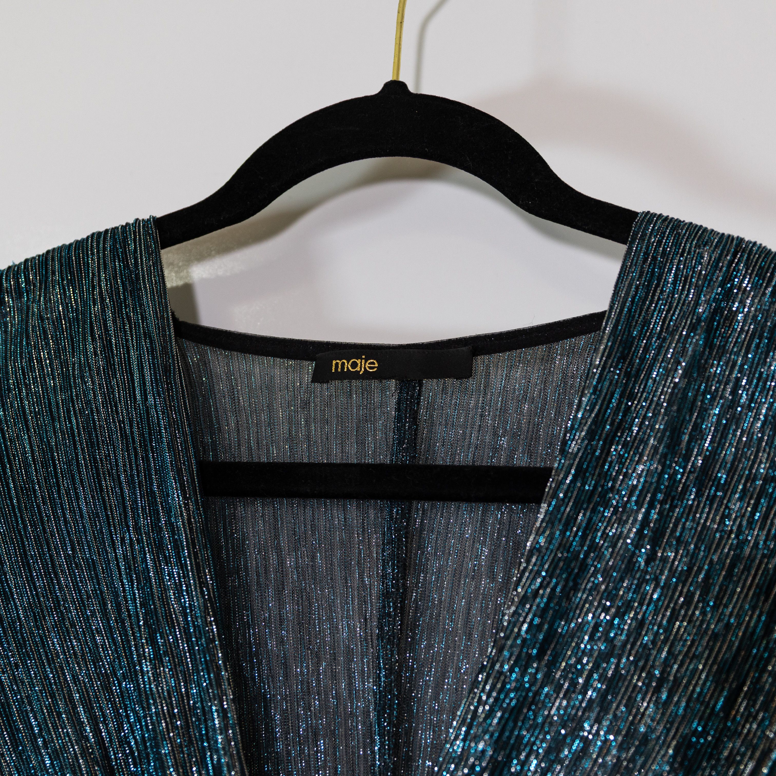 Maje Maje Metallic Plisse Pleated V Neck Long Size L / US 10 / IT 46 - 2 Thumbnail