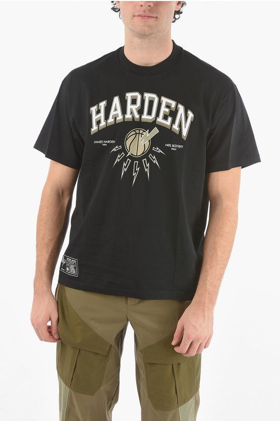 image of James Harden X Neil Barrett Crew Neck Printed Logo T-Shirt in Black, Men's (Size XL)