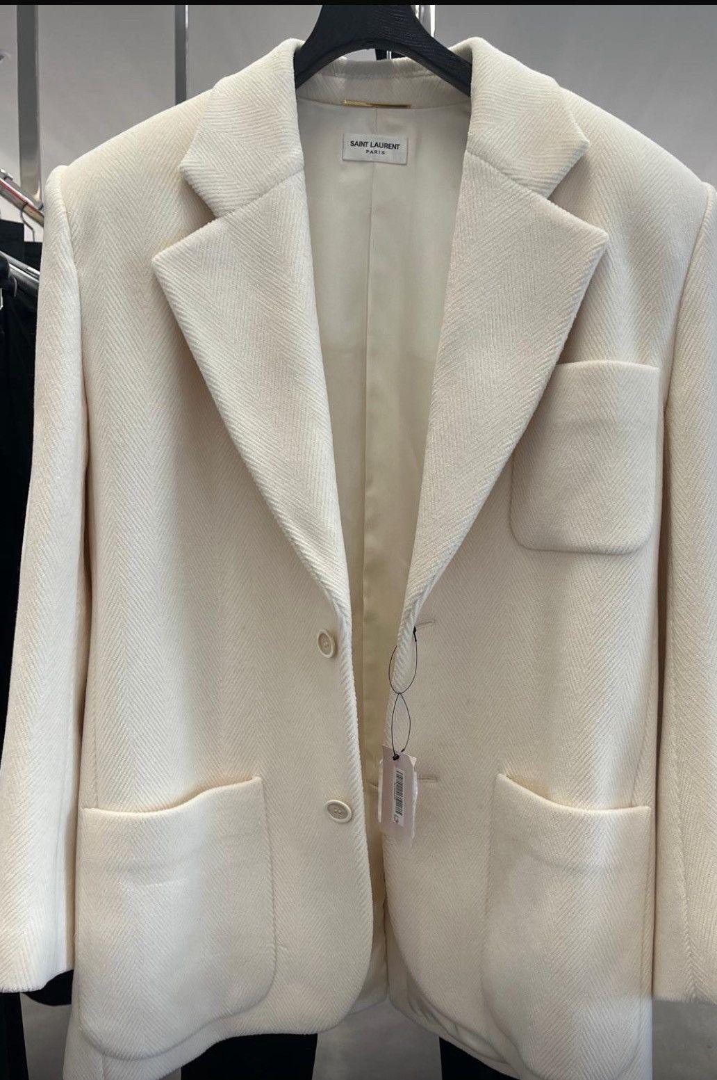 Saint Laurent Paris o1s1wg110225 770454 Oversized Jacket in Chevron Wool Cream Size ONE SIZE - 2 Thumbnail