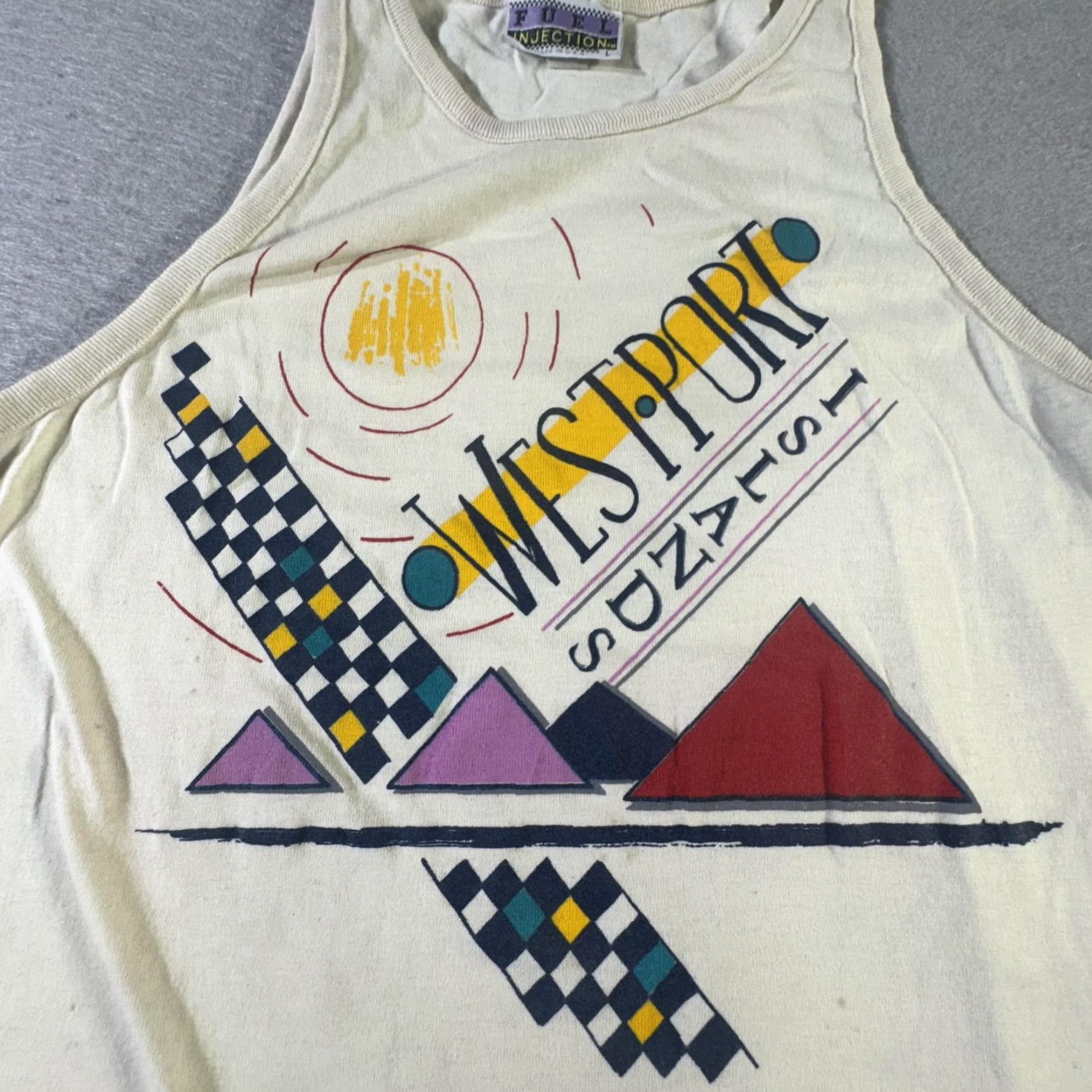 Vintage VINTAGE Fuel Injection Men's Tank Top Large White Westport Sun Run 80s Graphic Sleeveless Summer Casual Size US L / EU 52-54 / 3 - 2 Thumbnail