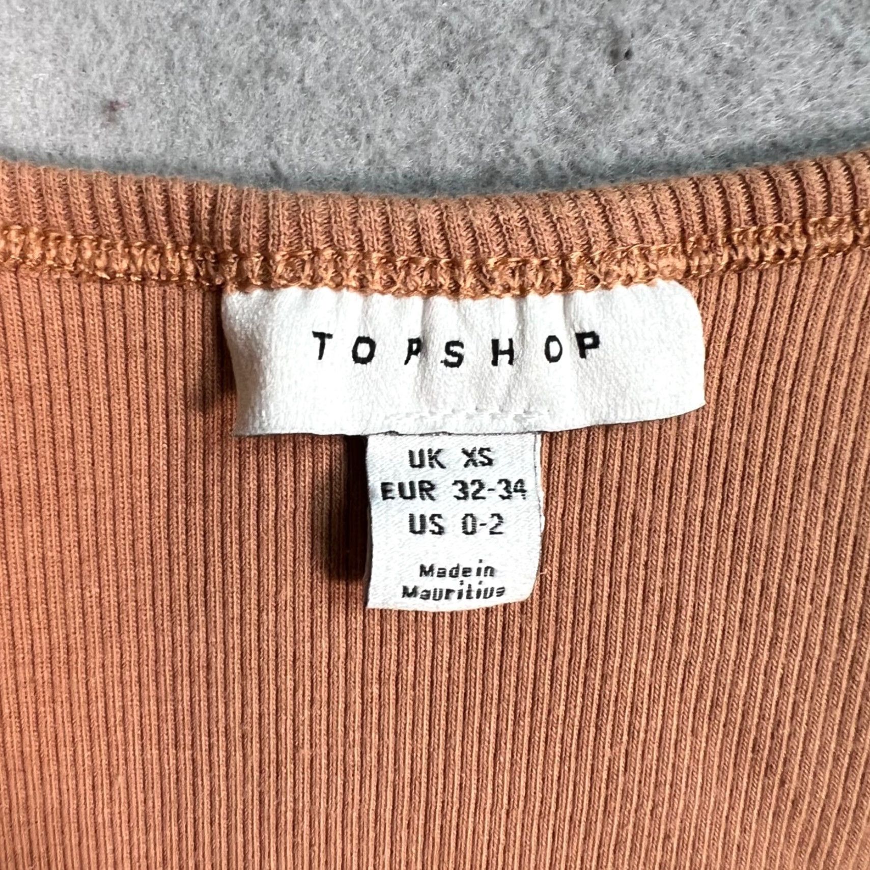 Topshop Topshop Tank Shirt Women XS Brown Ribbed Cotton & Elastane Blend Scoop Neck Sleeveless Vintage 0 - 2 Size XS / US 0-2 / IT 36-38 - 3 Thumbnail