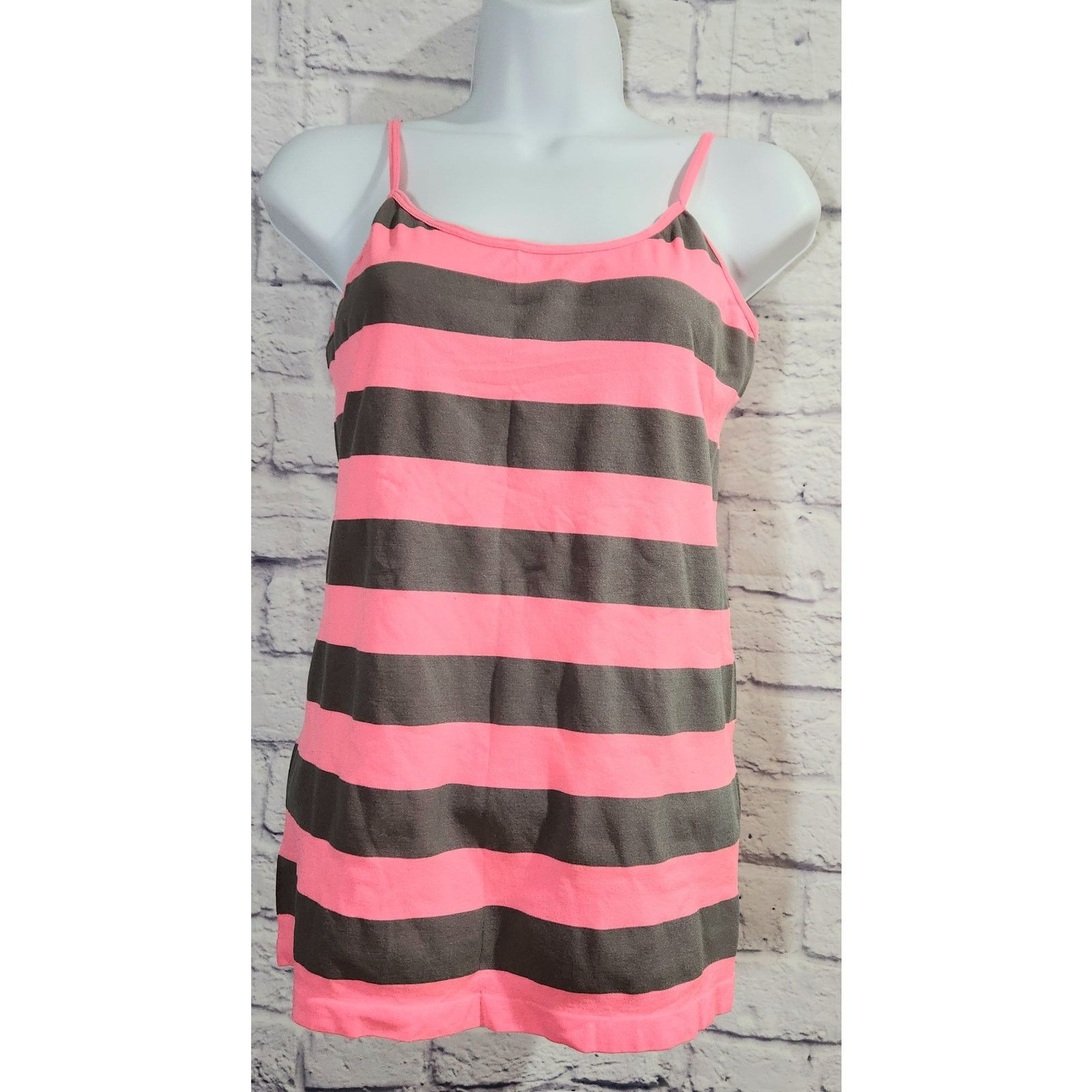 Other Zenana Signature Pink Gray Striped Strap Tank Top One Size Size ONE SIZE - 1 Thumbnail