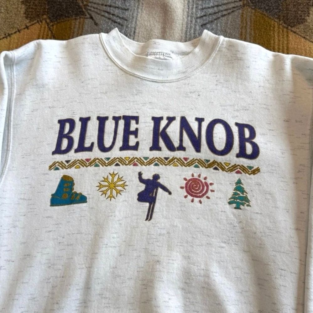 Vintage VINTAGE Oneita 90s Blue Knob Ski Skiing Crewneck Sweatshirt Nature Outdoor Medium Gray Mens Size US M / EU 48-50 / 2 - 2 Thumbnail