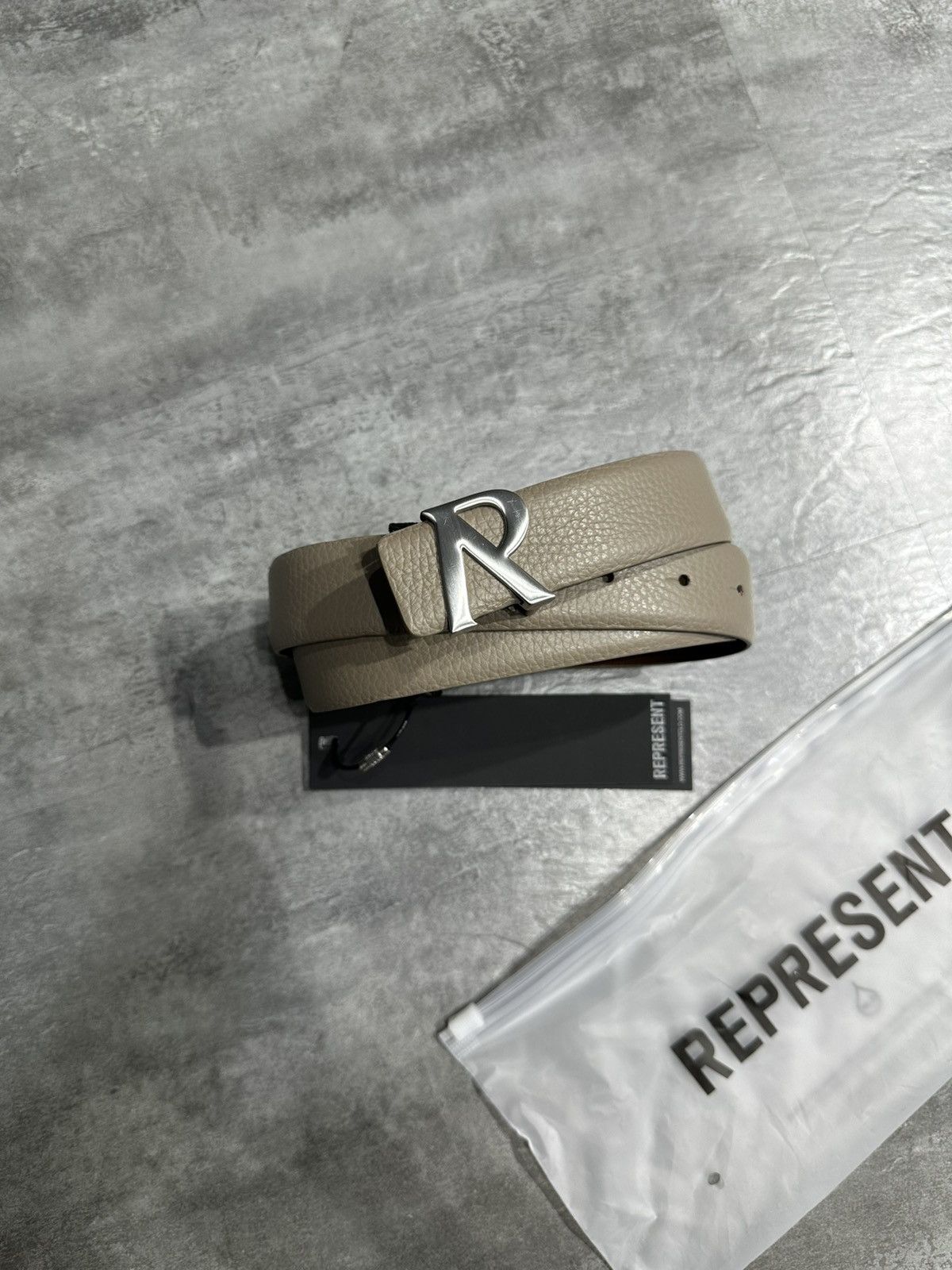 Represent Clo. Represent Initial Tumbled Leather Belt - Mushroom Size ONE SIZE - 1 Thumbnail