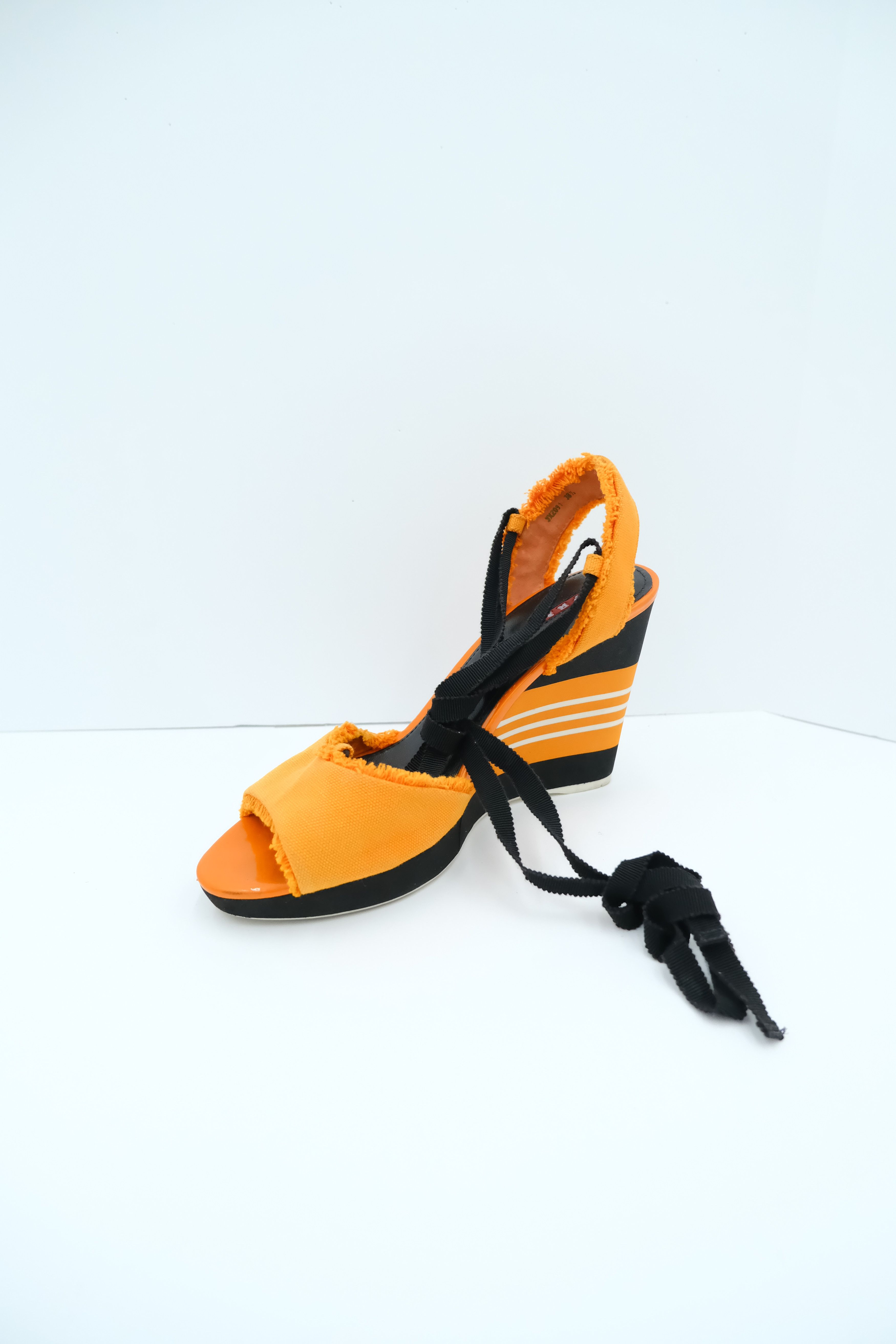 Prada Sport Orange Striped Lace Up Espadrilles