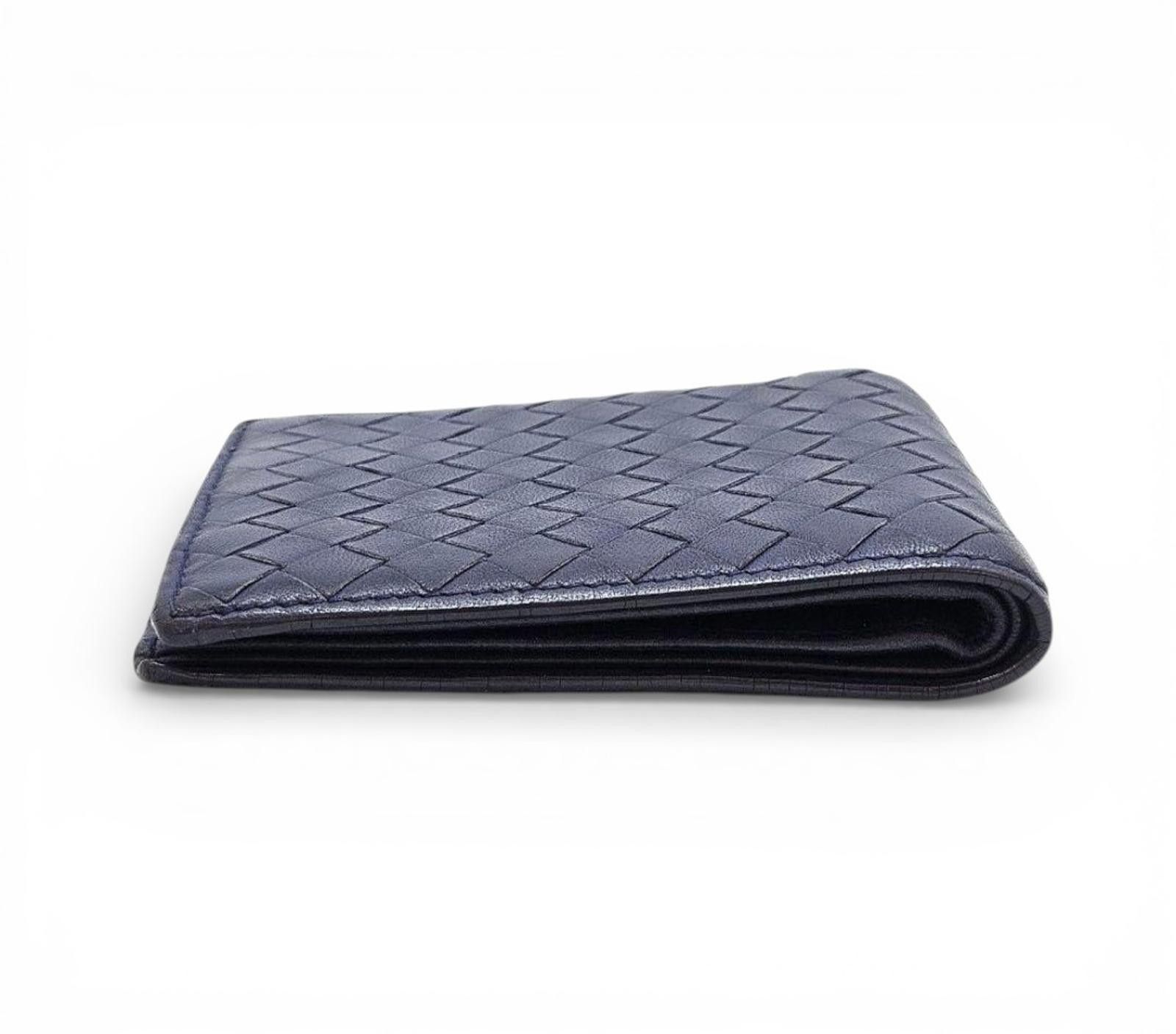 Bottega Veneta Bottega Veneta - Intrecciato Leather Wallet Navy Blue Size ONE SIZE - 3 Thumbnail