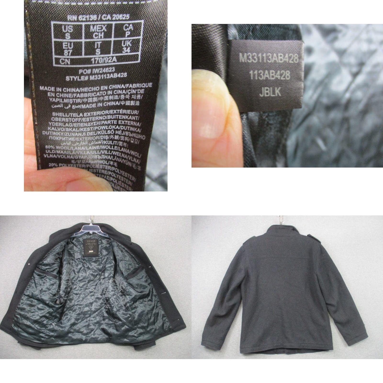 Guess Guess Military Jacket Small Adult Gray Black Coat Buttons Size US S / EU 44-46 / 1 - 8 Thumbnail