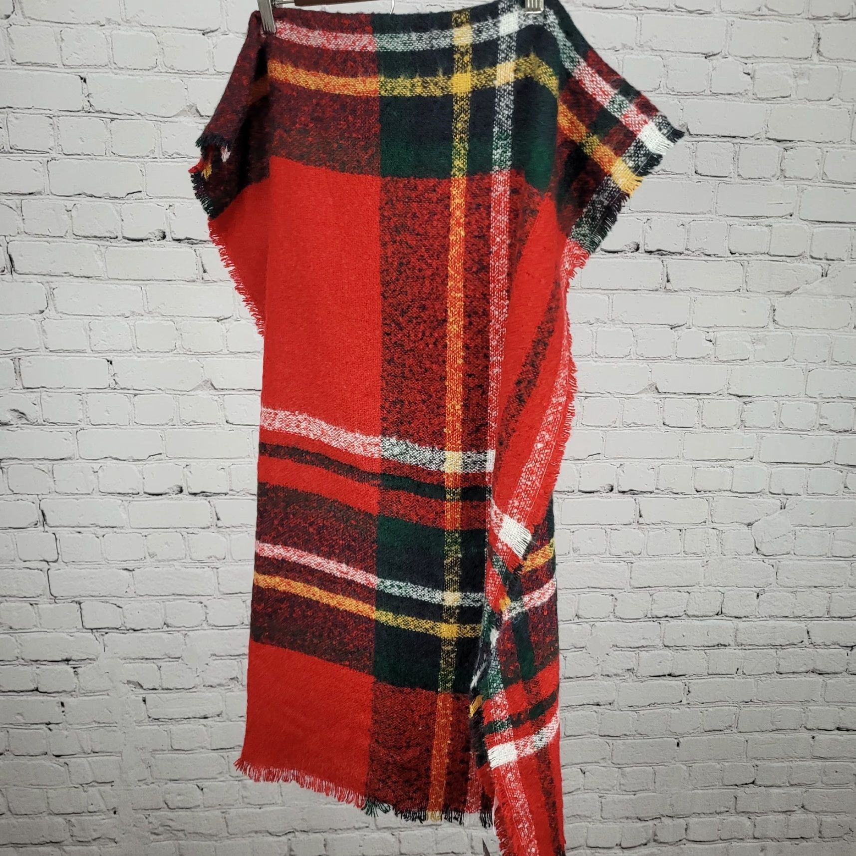 J. Jill NWT J. Jill Cherry Red Multicolor Plaid Fringe Soft Rectangle Scarf 72x25 Size ONE SIZE - 6 Thumbnail
