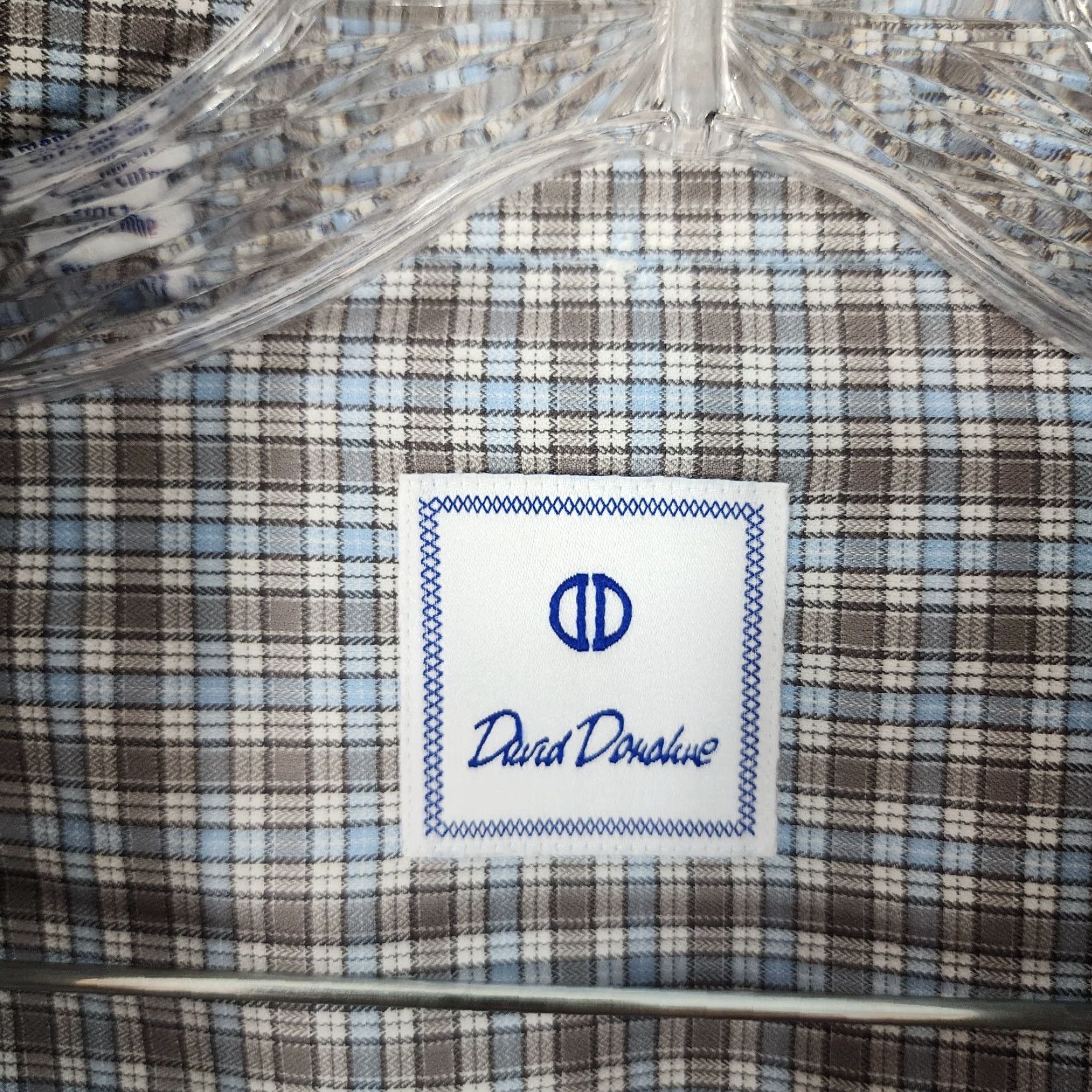 David Donahue DAVID DONAHUE Dress Shirt Mens Gray Blue Plaid Long Sleeve 2XL Cotton Shirt Size 2XL Mens Size 48R - 4 Thumbnail