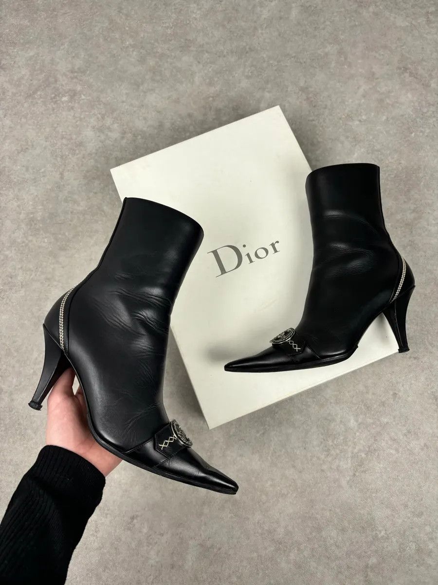 Dior FW2004 Dior Pointy D Black Leather Buckle Ankle Boots Heels by Galliano Size US 8.5 / IT 38.5 - 1 Thumbnail
