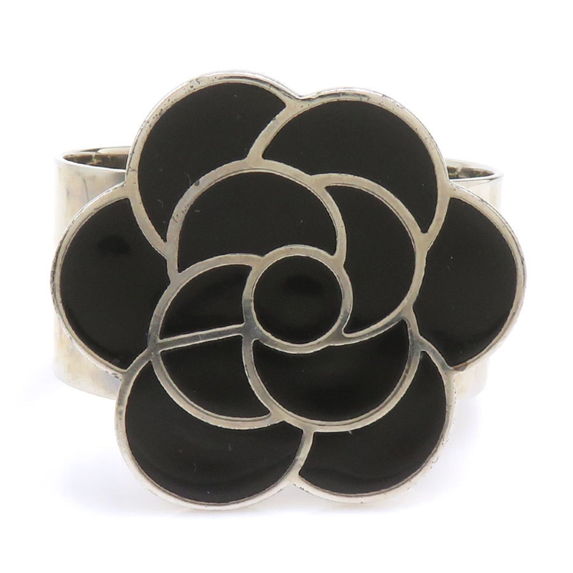 Chanel Chanel Bangle Bracelet Camellia Metal Enamel Silver Black Women's e61755i Size ONE SIZE - 1 Thumbnail