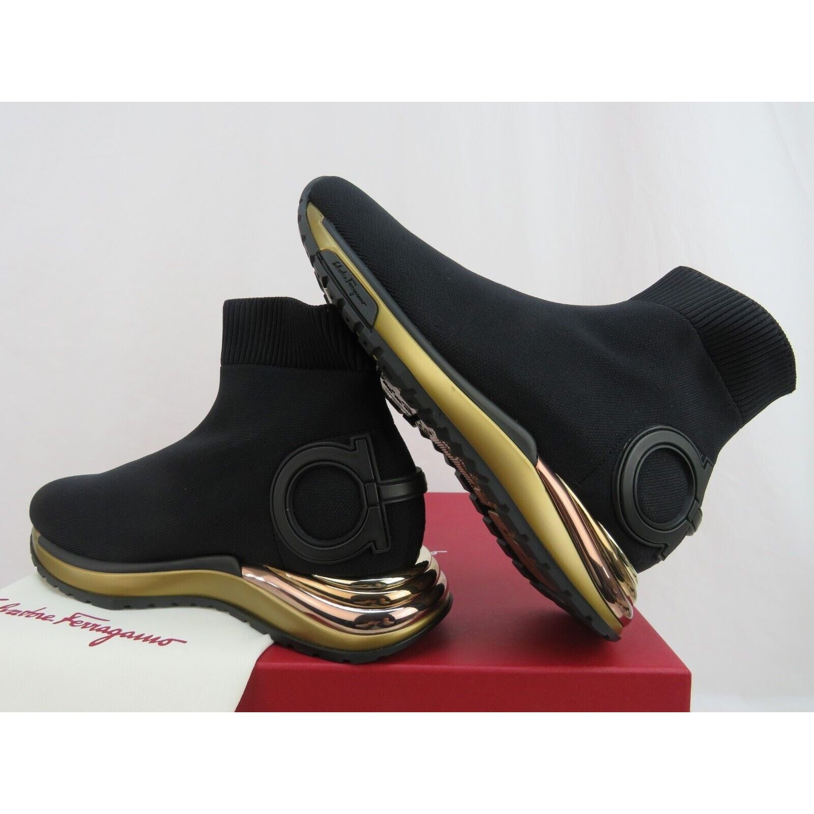 Salvatore Ferragamo FERRAGAMO GARDENA BLACK KNIT GANCINI LOGO SOCK BOOTS 6.5 C Size US 6.5 / IT 36.5 - 6 Thumbnail