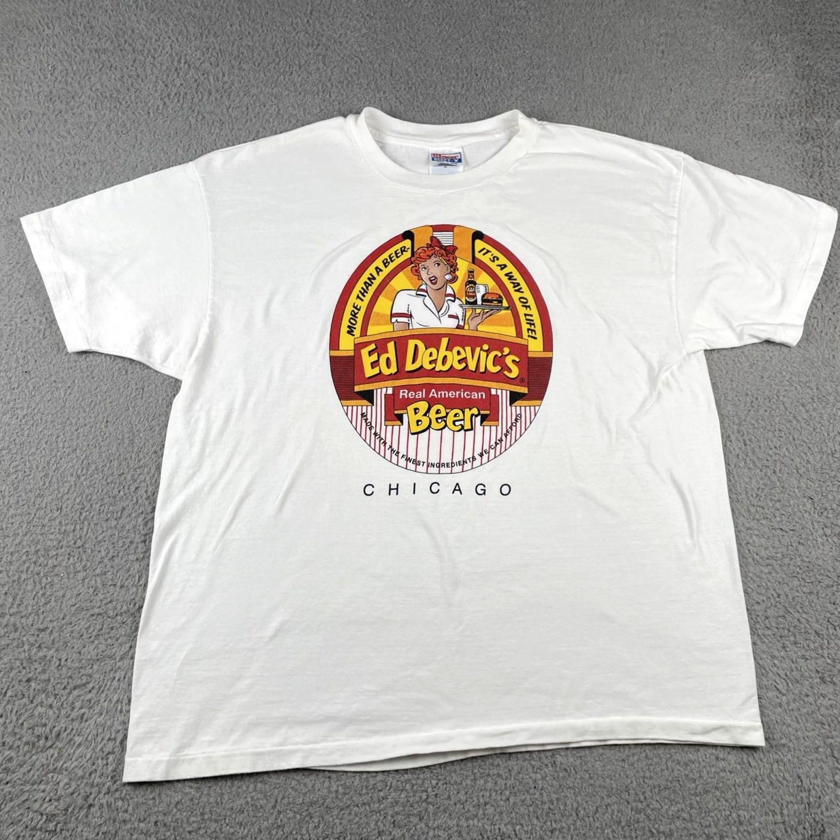 Hanes VINTAGE Hanes Beefy T-Shirt XL Ed Debevic’s Real American Beer Chicago A Way If Life USA Mens Size US XL / EU 56 / 4 - 4 Thumbnail