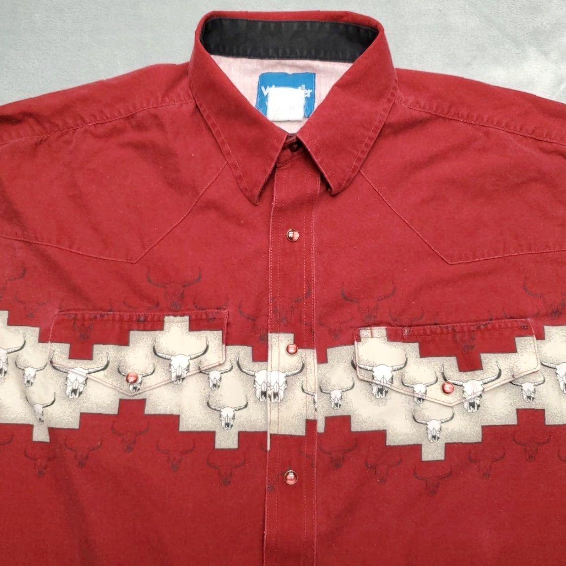 Wrangler VINTAGE Wrangler Shirt Mens XL Red Steer Skull Pearl Snap Western Cowboy Ranch Size US XL / EU 56 / 4 - 3 Thumbnail