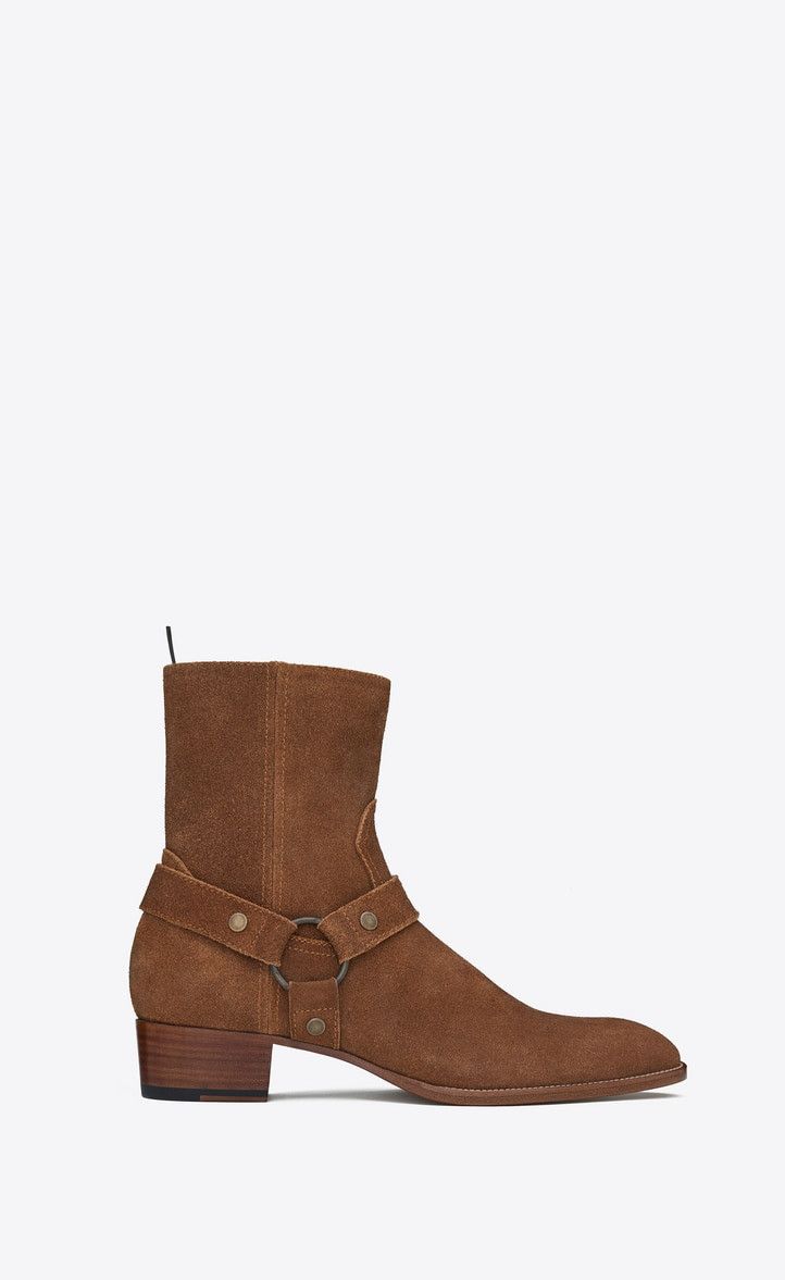 Saint Laurent Paris o1b1hav110125 496880 Wyatt Harness Boots in Suede in Brown Size US 9 / EU 42 - 1 Thumbnail