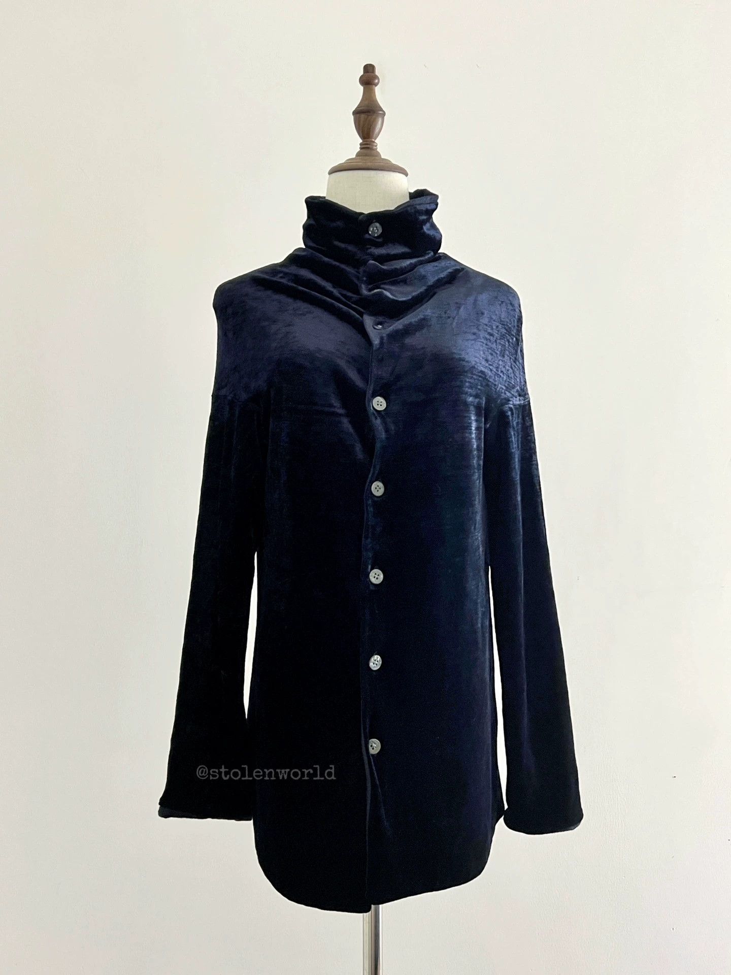 Comme des Garcons Comme des Garçons Blue Velvet Stacked Collar Jacket Size S / US 4 / IT 40 - 1 Thumbnail