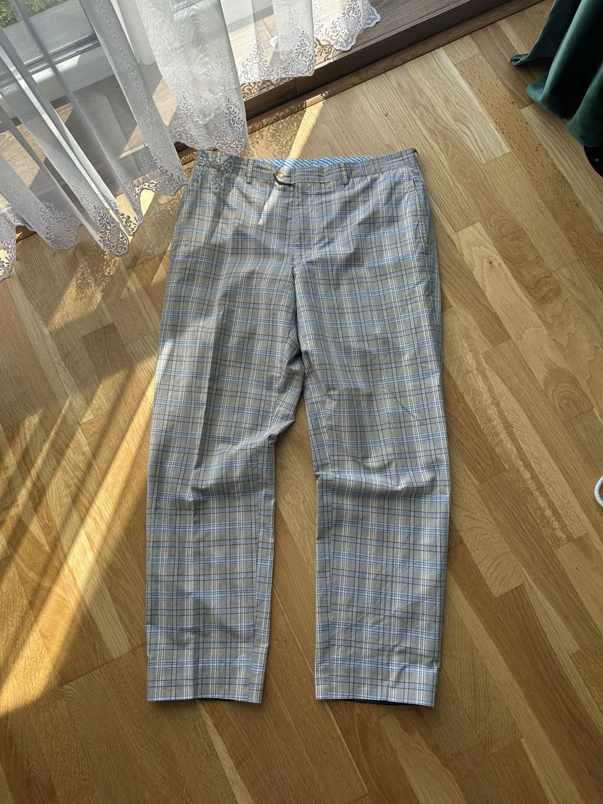 Etro × Vintage ETRO Plaid Gray Blue Wool Blend Dress Pants Made In Italy Size US 42 / EU 58 - 2 Thumbnail