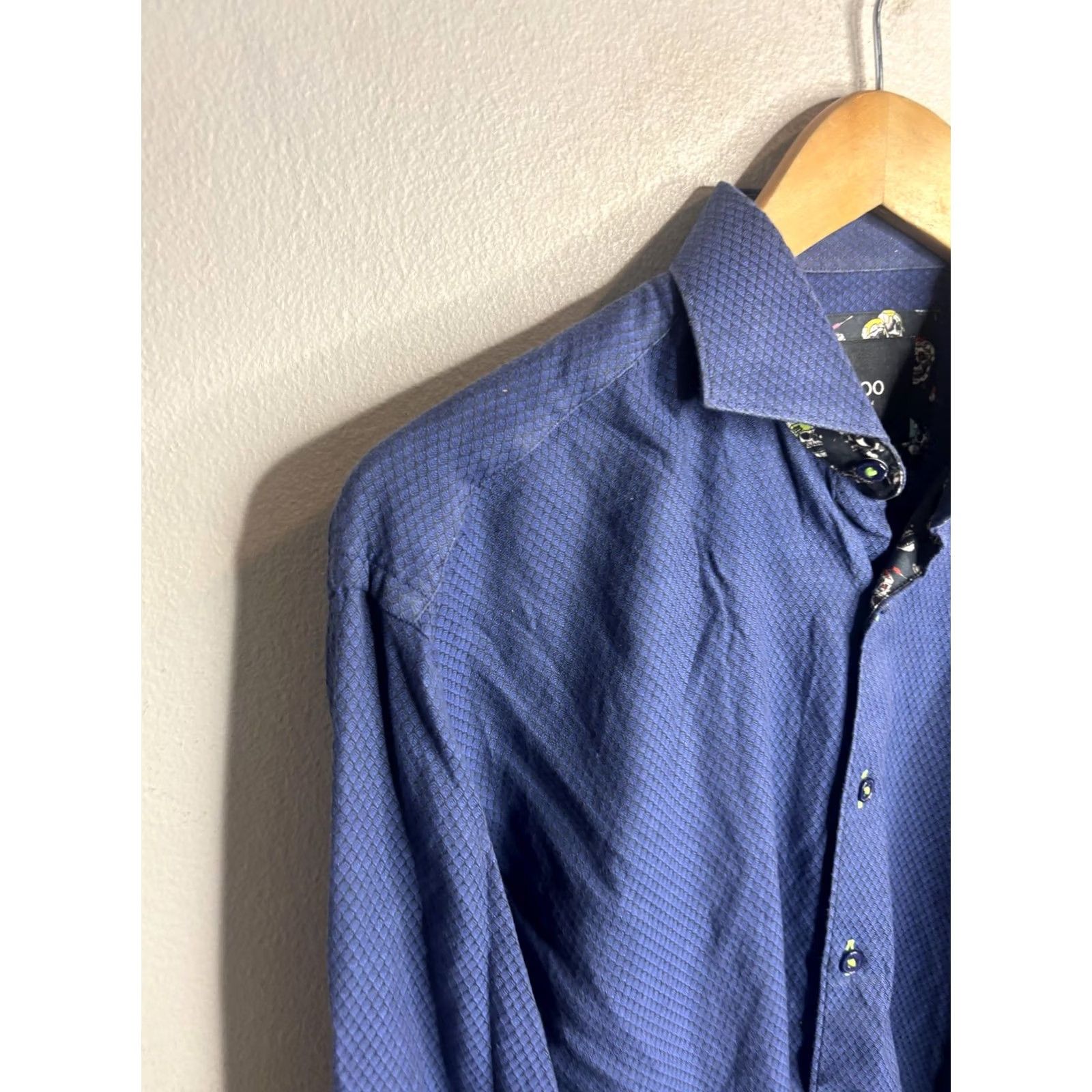 Maceoo Maceoo Shirt Mens M Blue Italian Jacquard Geometric Long Sleeve Button Front Size US M / EU 48-50 / 2 - 2 Thumbnail