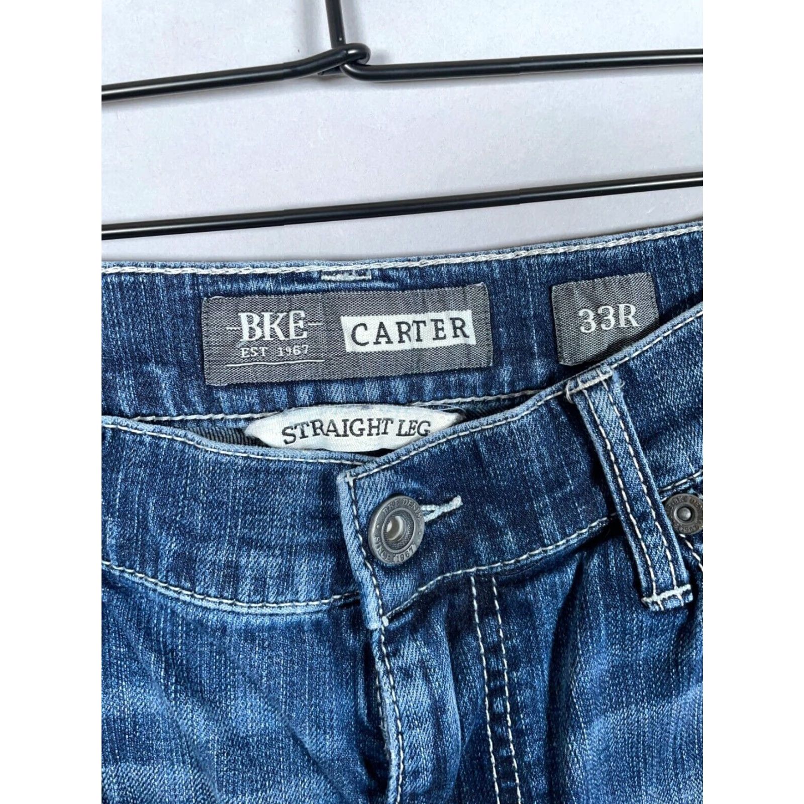 Vintage VINTAGE BKE Carter Men's 33 x 30 Blue Denim Straight Leg Low Rise Stretch Jeans Size US 33 - 3 Thumbnail