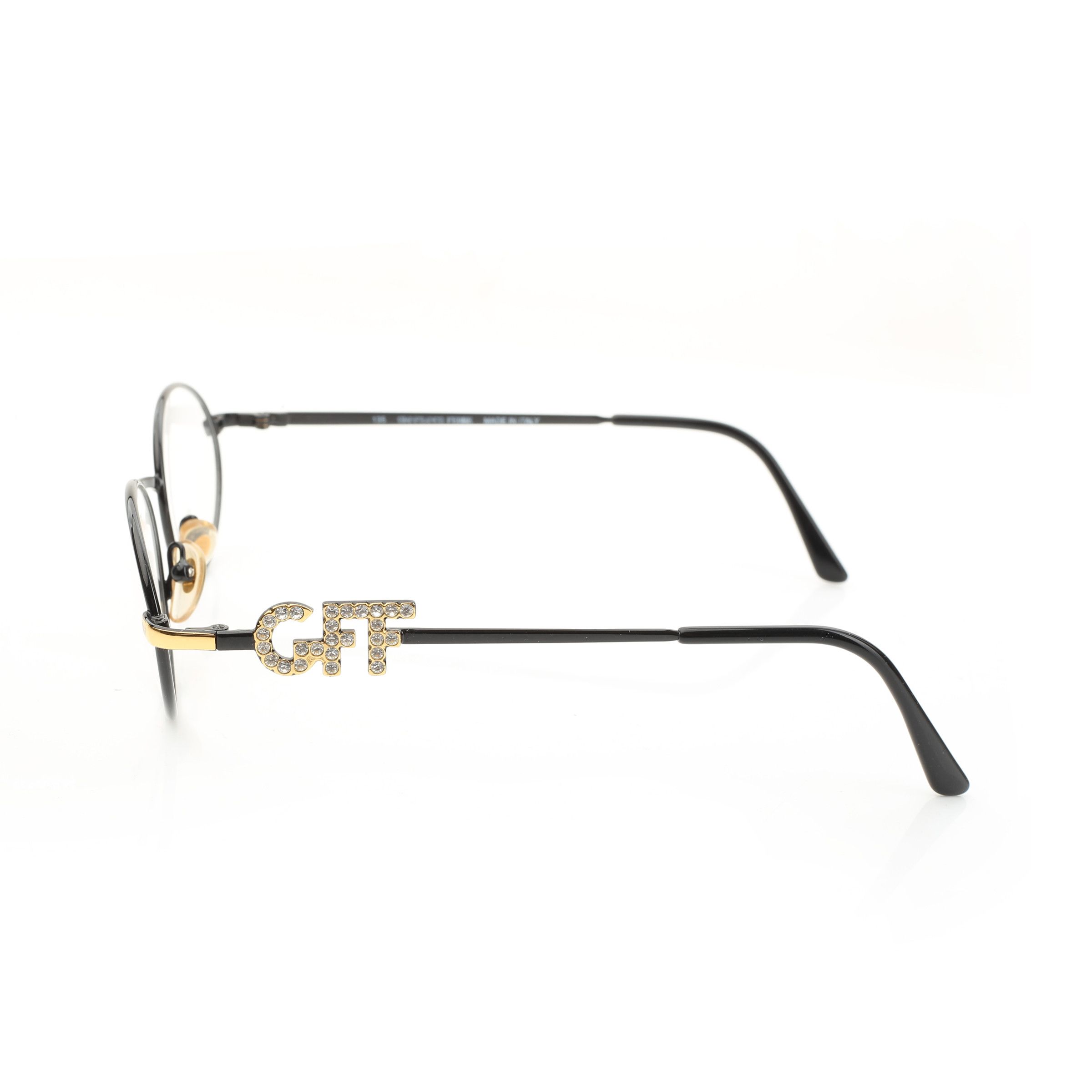 image of Archival Clothing x Gianfranco Ferre '90S Crystal Signature Black Oval Glasses, Men's