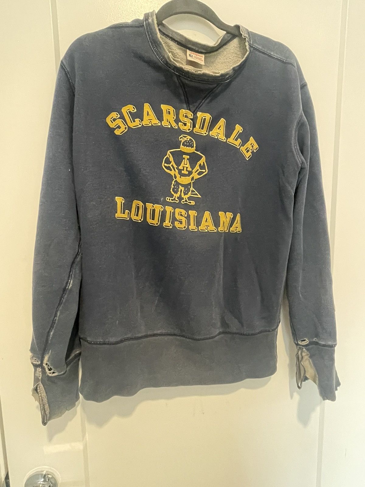 image of Vintage Champion Running Man Scarsdale Sweatshirt in Blue, Men's (Size Medium)