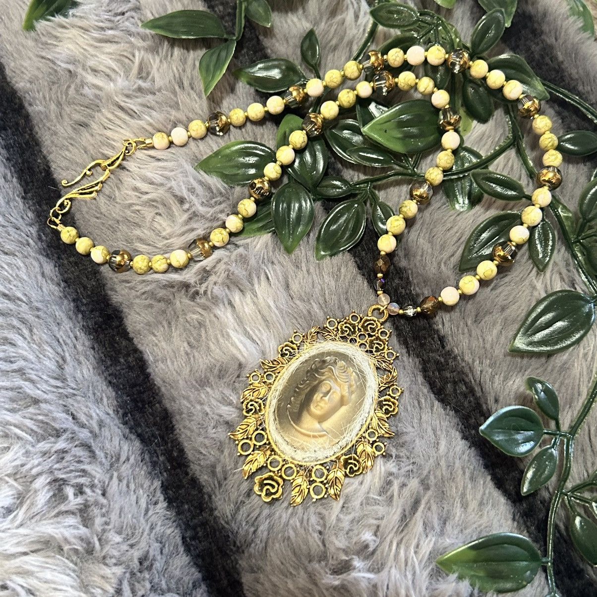 Handmade Handcrafted ice queen raised 3-D cameo beaded necklace Size ONE SIZE - 6 Thumbnail