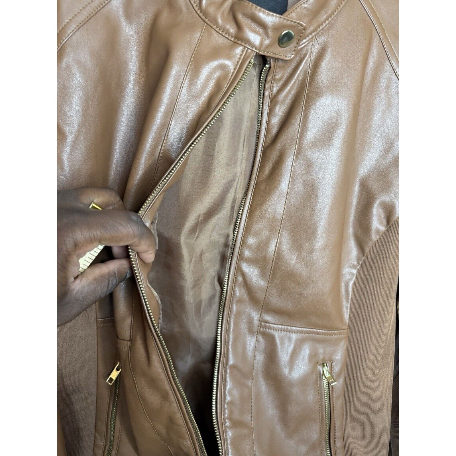 & Other Stories Ana Women’s Faux Leather Jacket Brown Zip XL Biker Moto Coat Size XL / US 12-14 / IT 48-50 - 8 Thumbnail