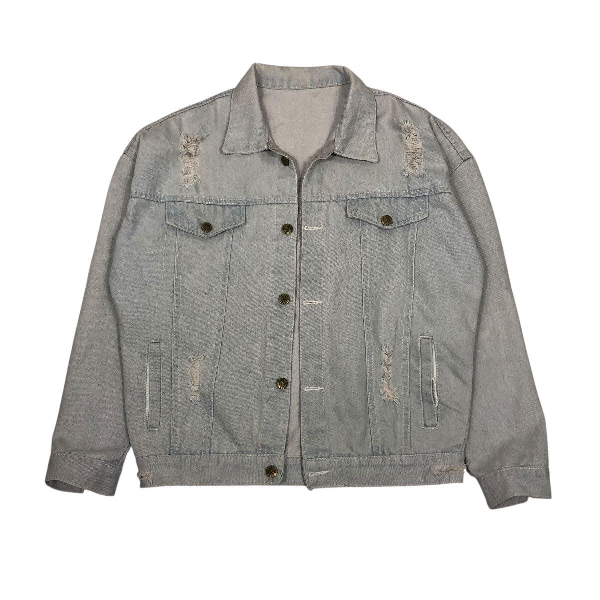 Japanese Brand 🔥VINTAGE DENIM JACKET BIKER UNBRANDED BIG LOGO BACK HIT Size US M / EU 48-50 / 2 - 2 Thumbnail