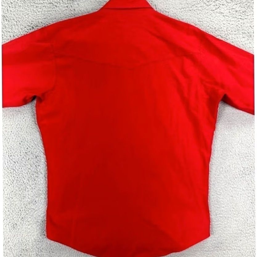 Vintage Ely Cattleman Shirt Mens Red Western Pearl Snap Button Up Pocket Flap Solid Long Sleeve Casual Workwear Cowboy style Mens Size 46R - 2 Thumbnail